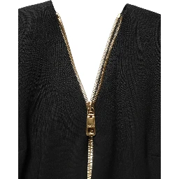 Black Long Sleeves Front Zipper Midi Dress