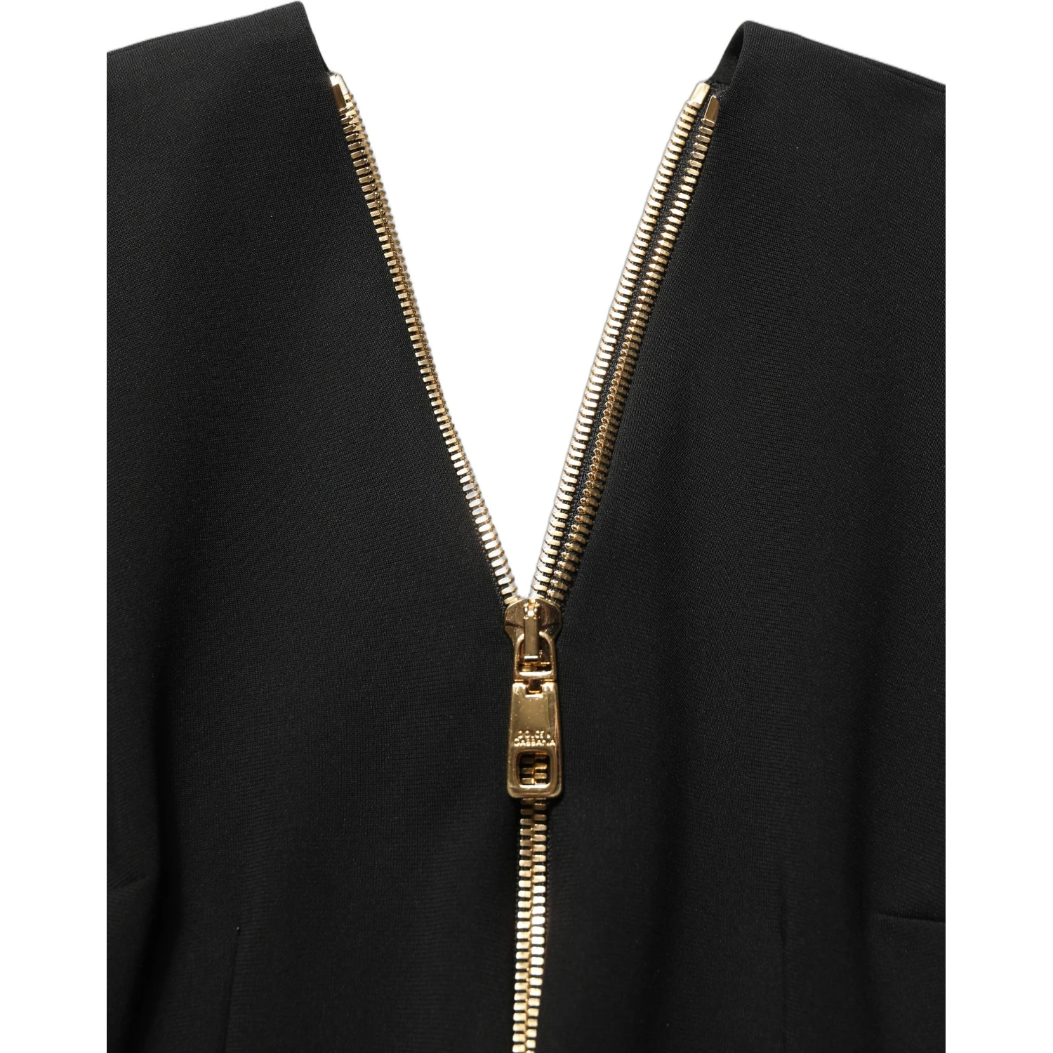 Black Long Sleeves Front Zipper Midi Dress