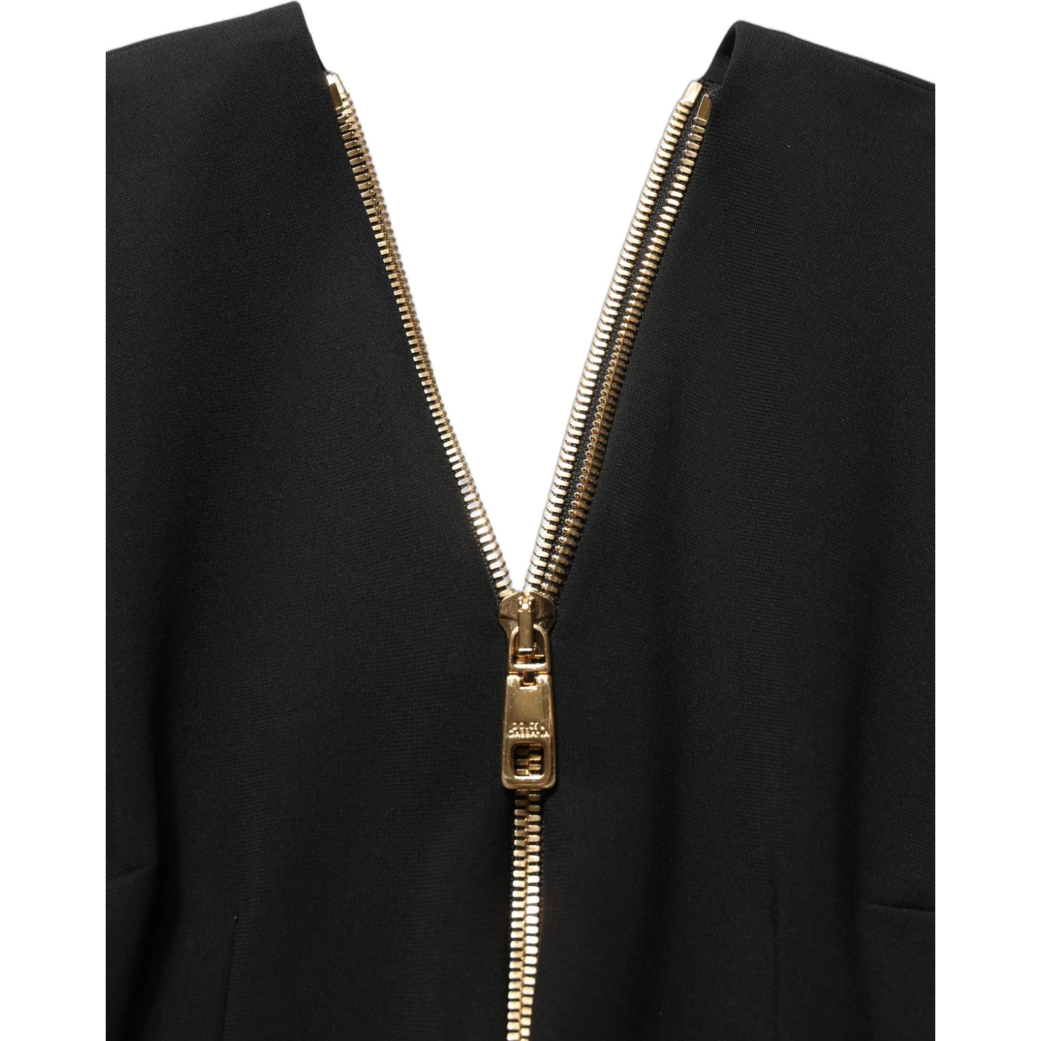 Black Long Sleeves Front Zipper Midi Dress