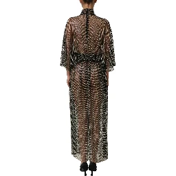 Black Rhinestone Mesh Turtleneck Maxi Dress
