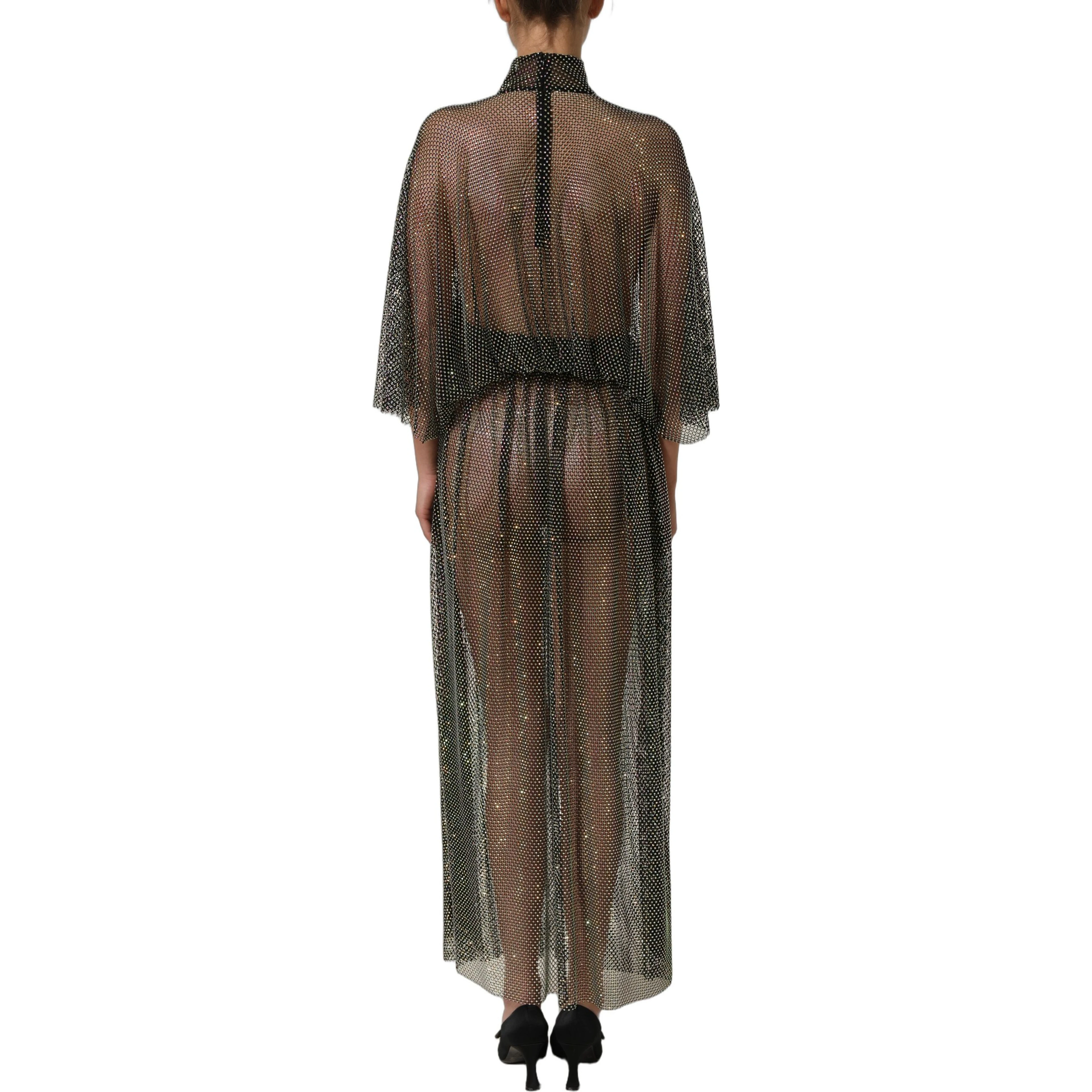 Black Rhinestone Mesh Turtleneck Maxi Dress