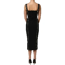 Black Sleeveless Front Zipper Midi Dress