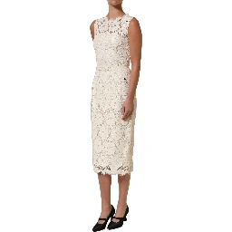 White Cotton Corded Lace Sleeveless Midi Dress