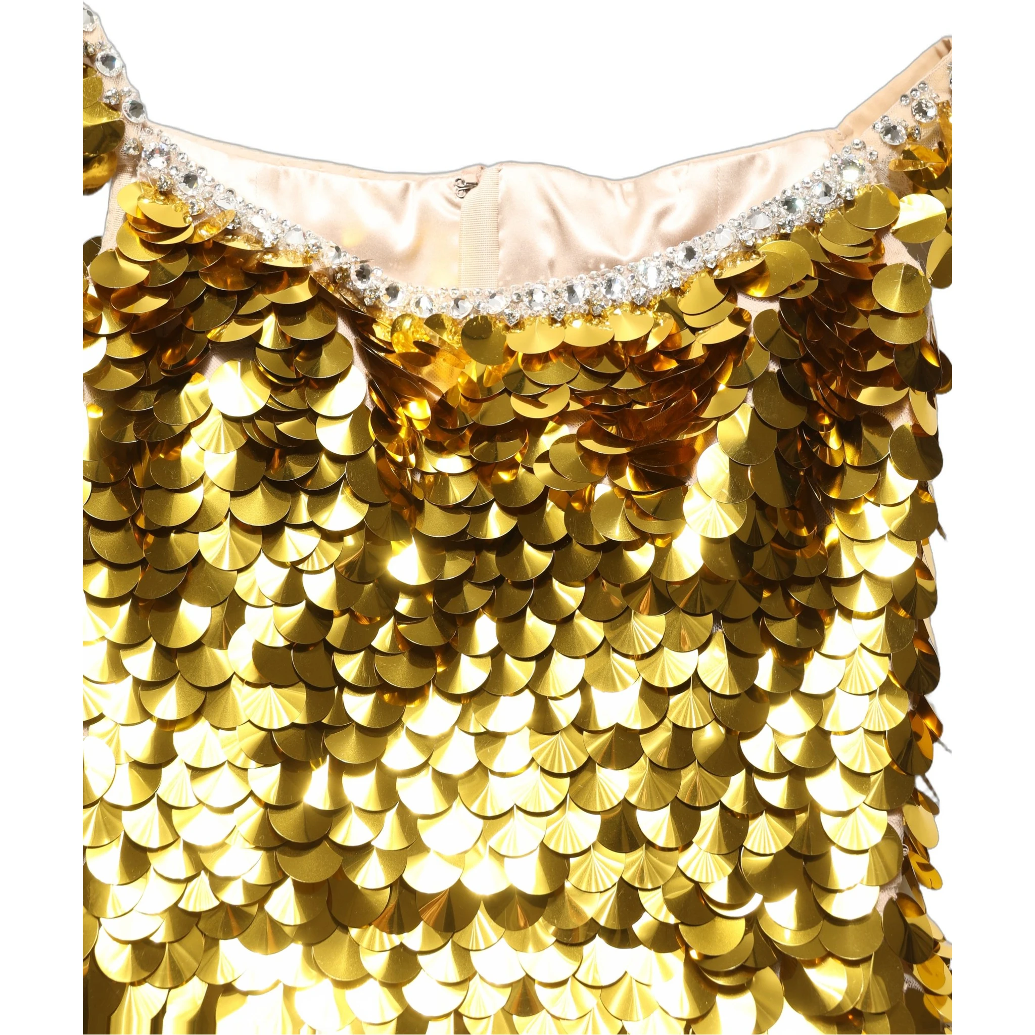 Gold Sequin Embellished Sleeveless Gown Dress