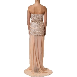 Nude Embellished Strapless Evening Gown Dress
