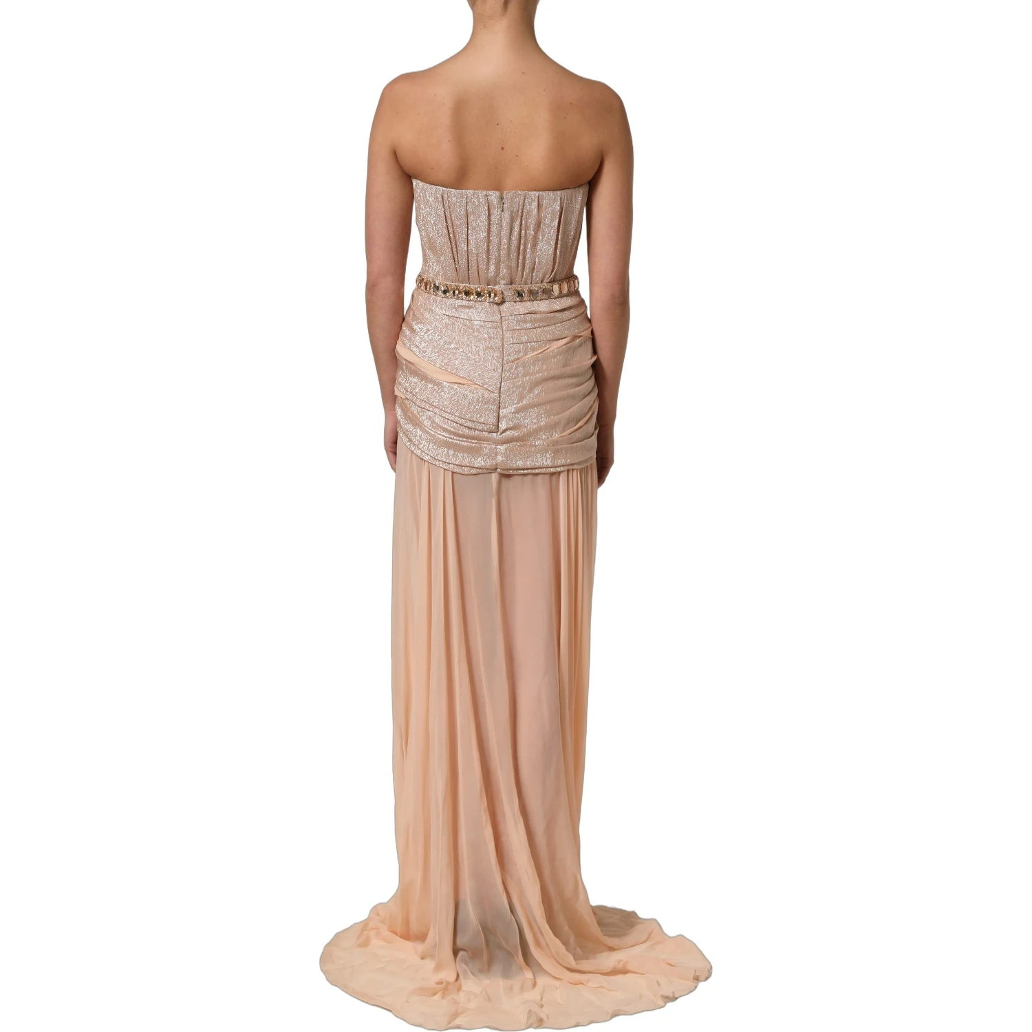 Nude Embellished Strapless Evening Gown Dress