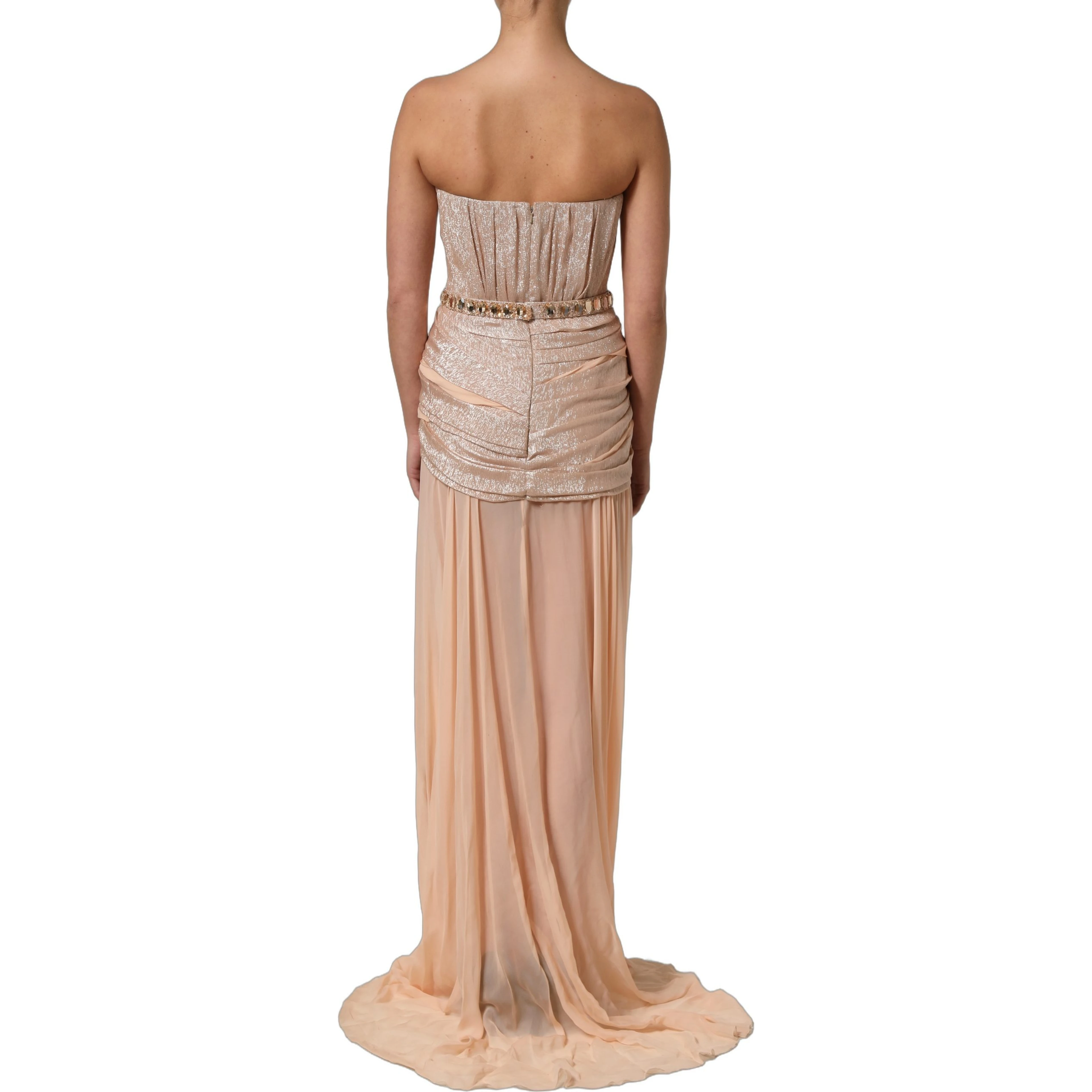 Nude Embellished Strapless Evening Gown Dress