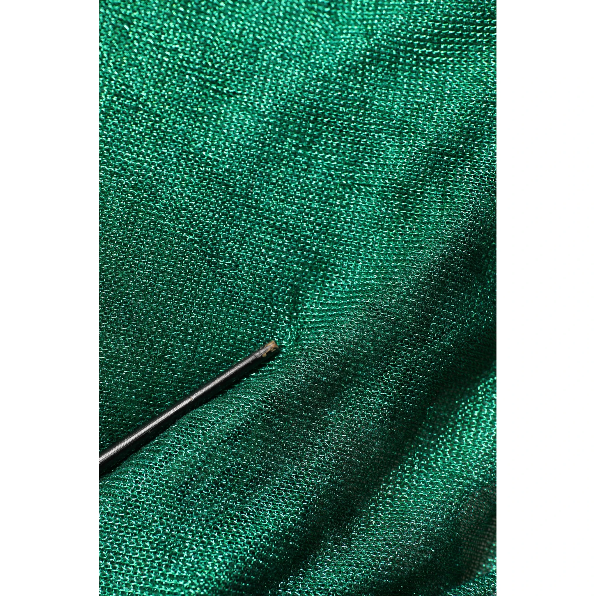 Metallic Green Sleeveless Plissé Gown Dress