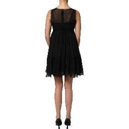Black Lace Trim Sleeveless A-line Mini Dress