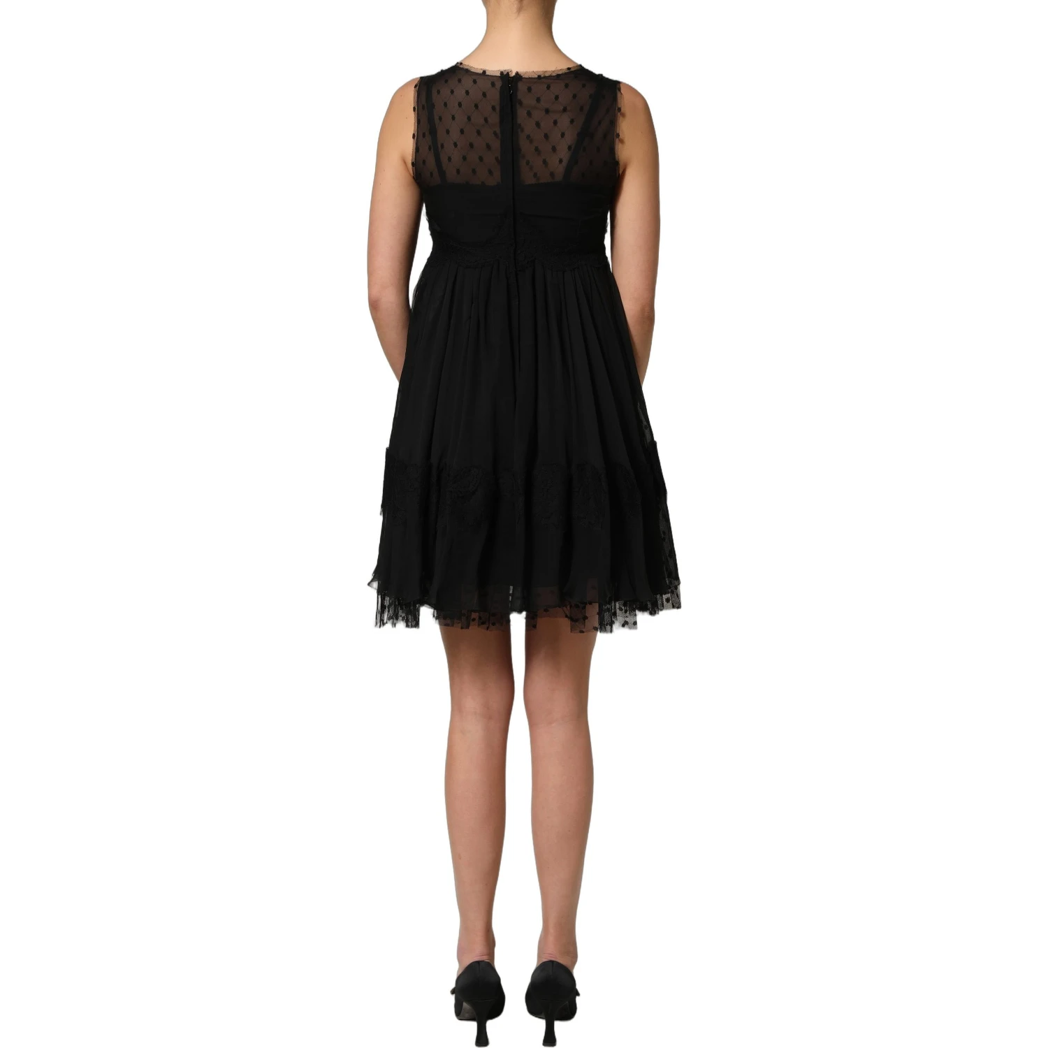 Black Lace Trim Sleeveless A-line Mini Dress