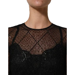 Black Mesh Lace Long Sleeved Maxi Gown Dress