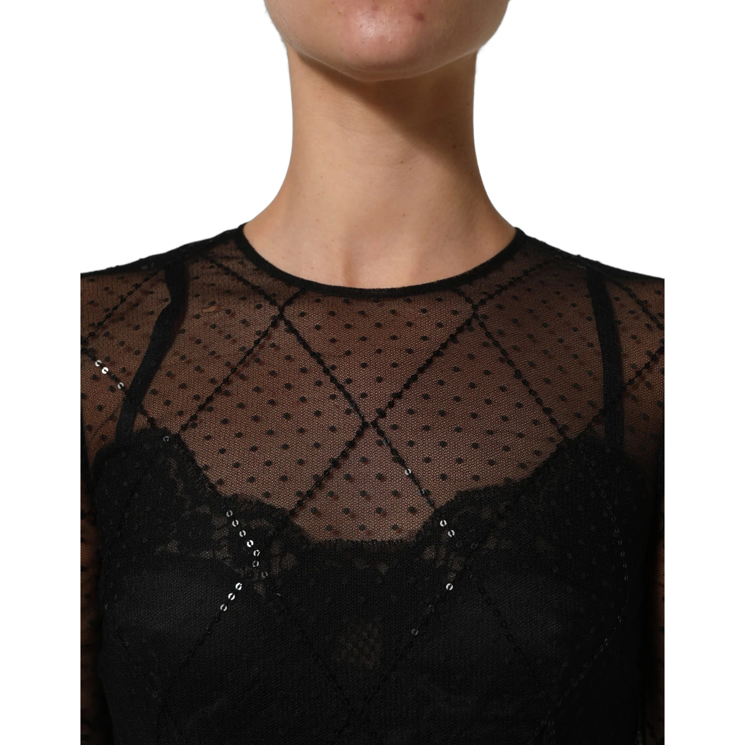 Black Mesh Lace Long Sleeved Maxi Gown Dress