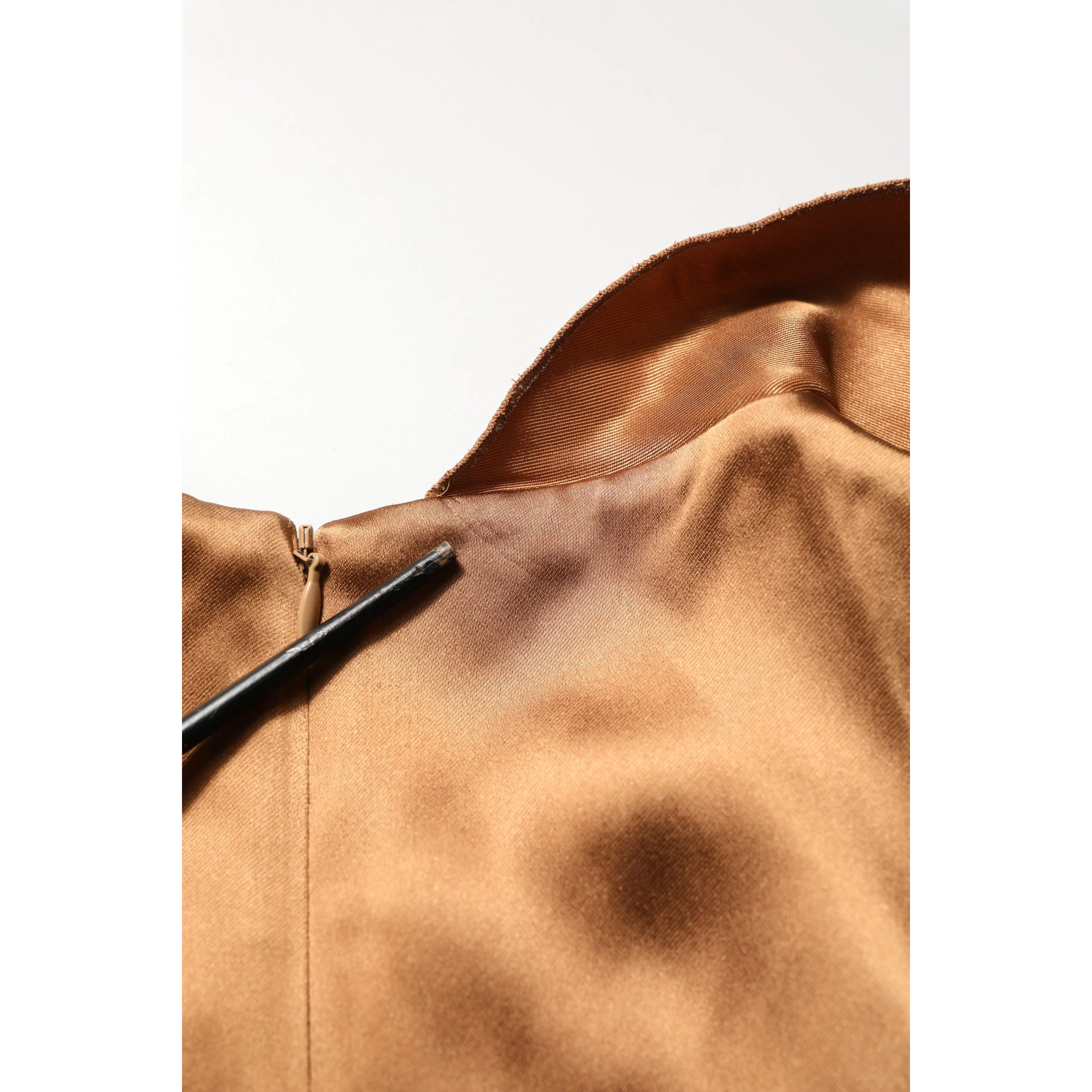 Brown Satin Acetate Wrap Sheath Mini Belted Dress