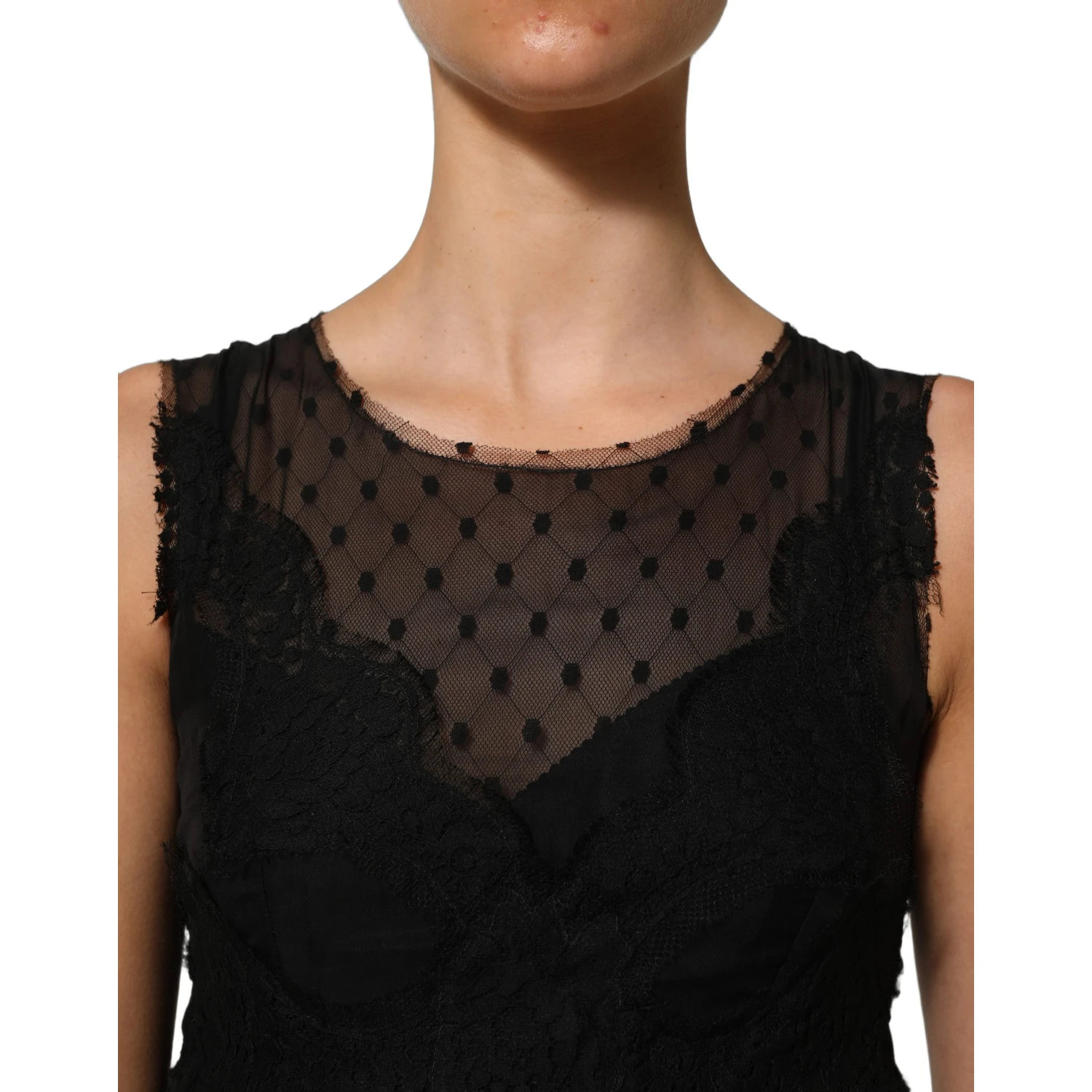 Black Lace Trim Sleeveless A-line Mini Dress