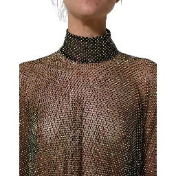 Black Rhinestone Mesh Turtleneck Maxi Dress