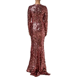 Pink Long Sequined Corset Detailing Gown Dress