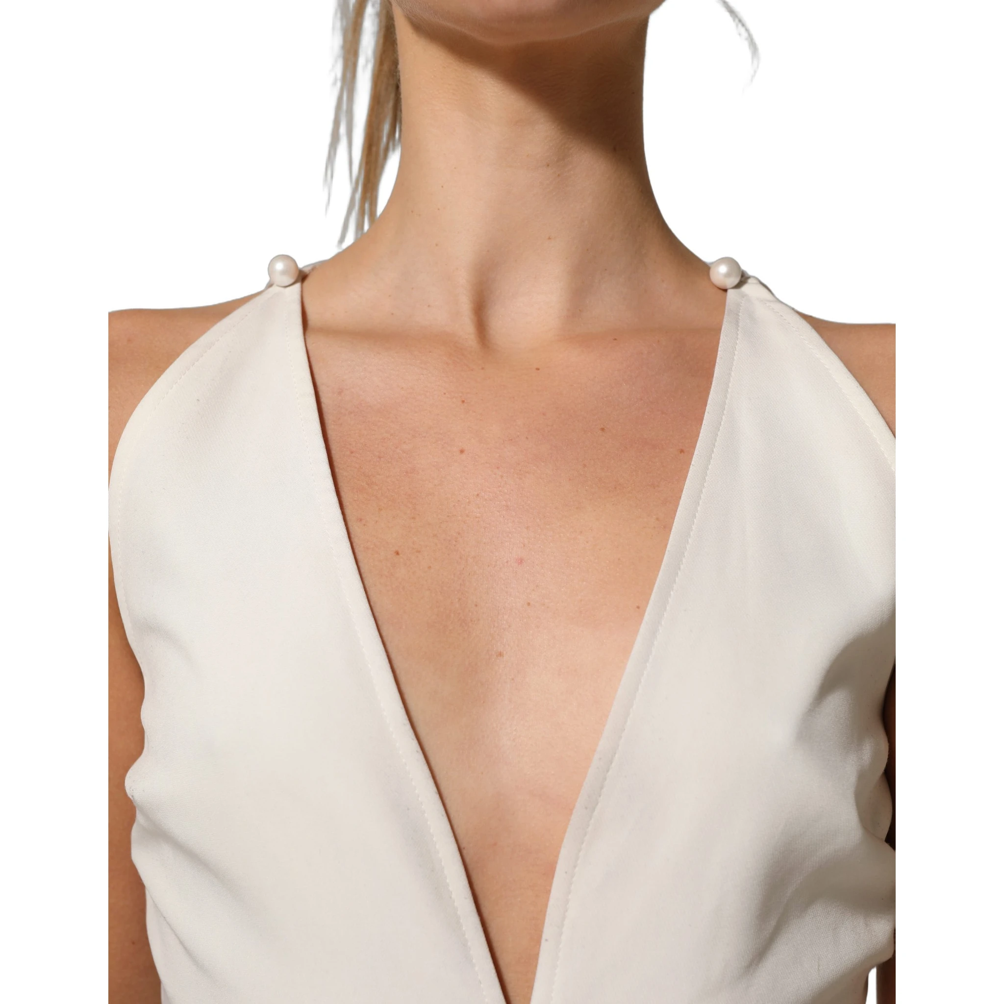 White Black Plunging Neck Sleeveless Bodysuit Dress