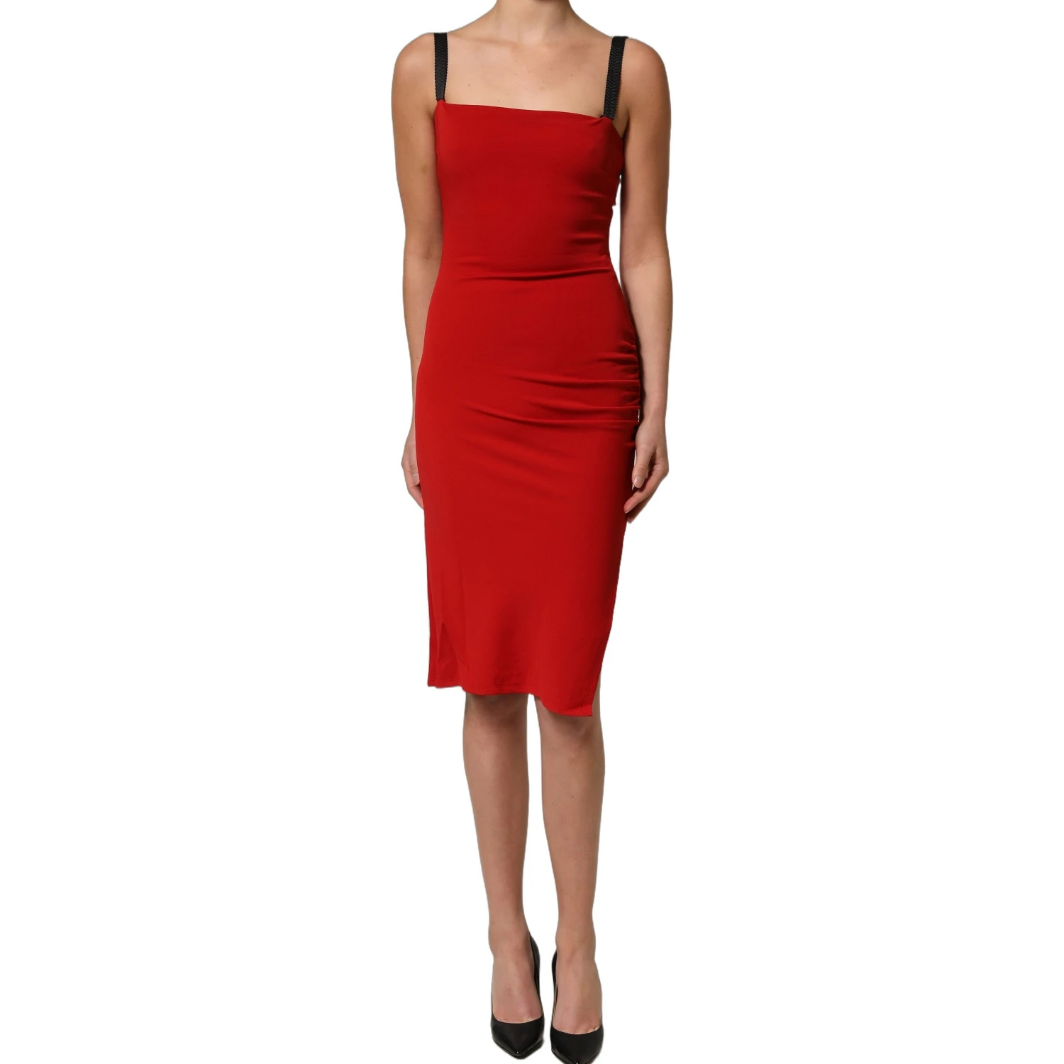 Red Stretch Bodycon Sheath Knee Length Dress
