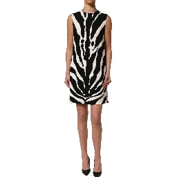 Black White Zebra Print Viscose Mini Dress