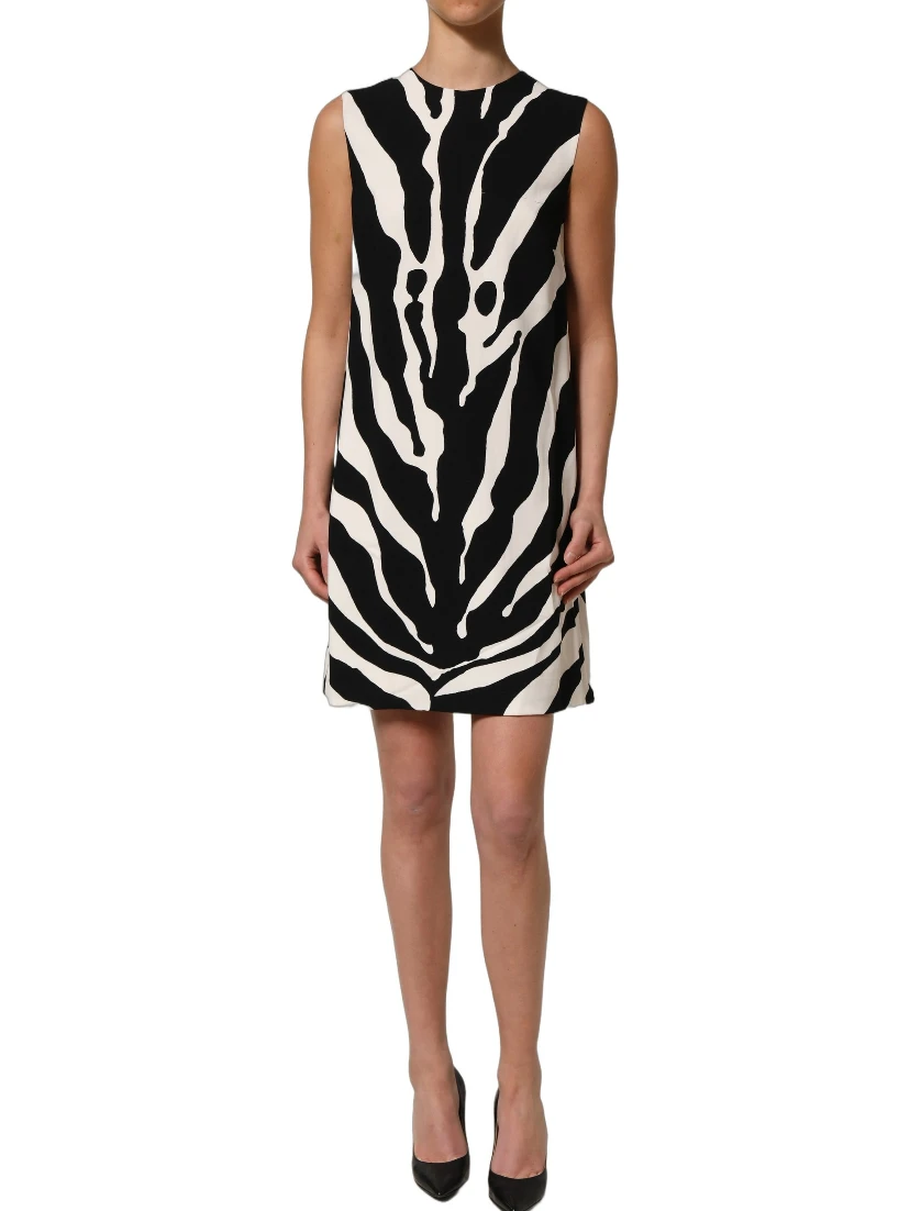 Black White Zebra Print Viscose Mini Dress