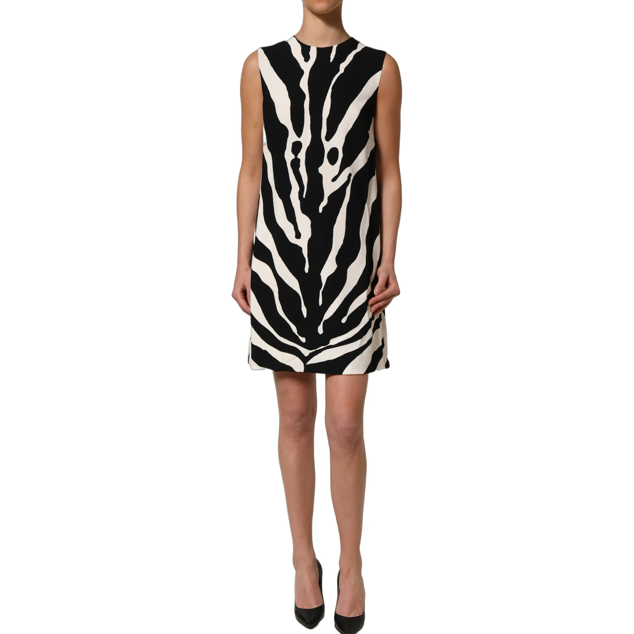 Black White Zebra Print Viscose Mini Dress