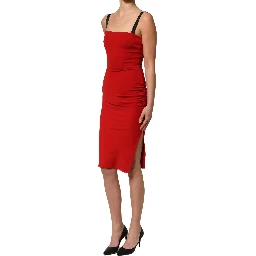 Red Stretch Bodycon Sheath Knee Length Dress