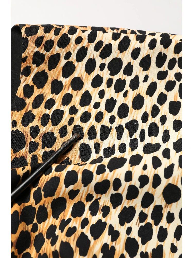 Brown Leopard Print Silk Sheath Midi Dress
