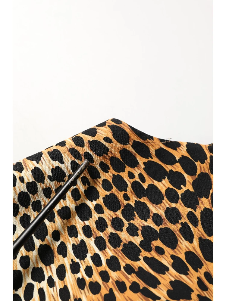 Brown Leopard Print Silk Sheath Midi Dress alternative