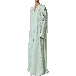 Mint Green Silk Lace Trim Abaya Maxi Dress