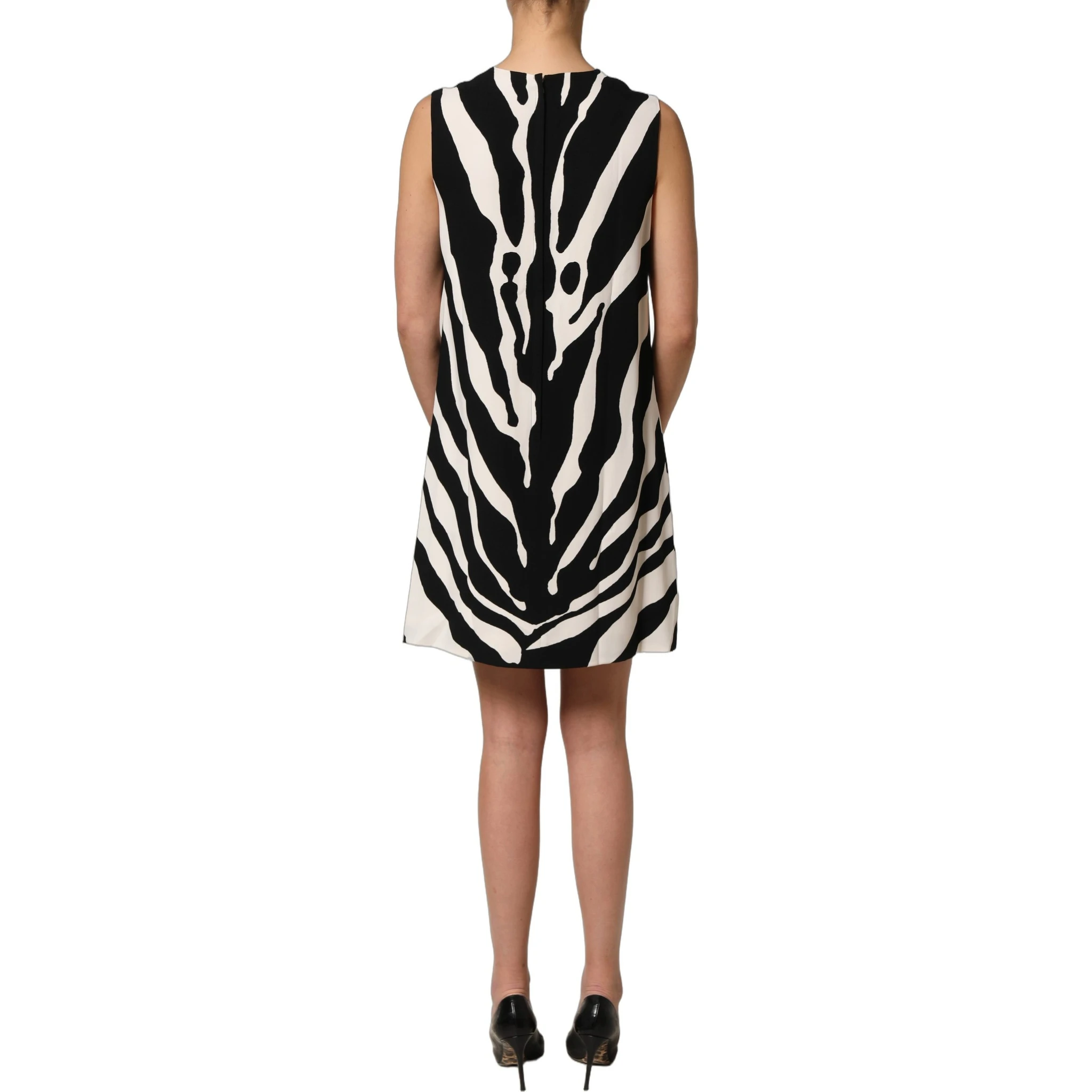 Black White Zebra Print Viscose Mini Dress