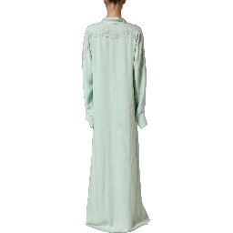 Mint Green Silk Lace Trim Abaya Maxi Dress