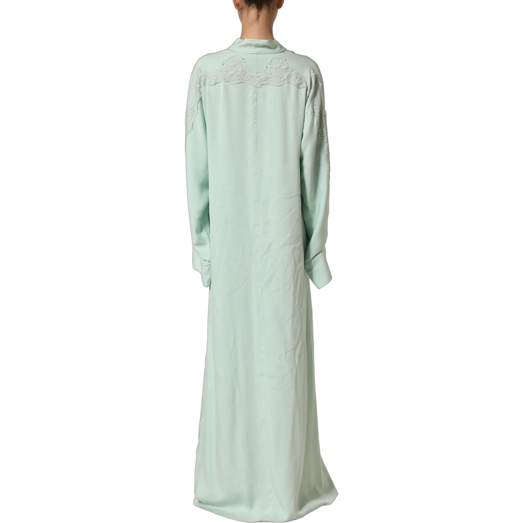Mint Green Silk Lace Trim Abaya Maxi Dress