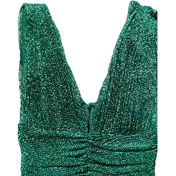 Metallic Green Sleeveless Plissé Gown Dress