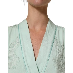 Mint Green Silk Lace Trim Abaya Maxi Dress