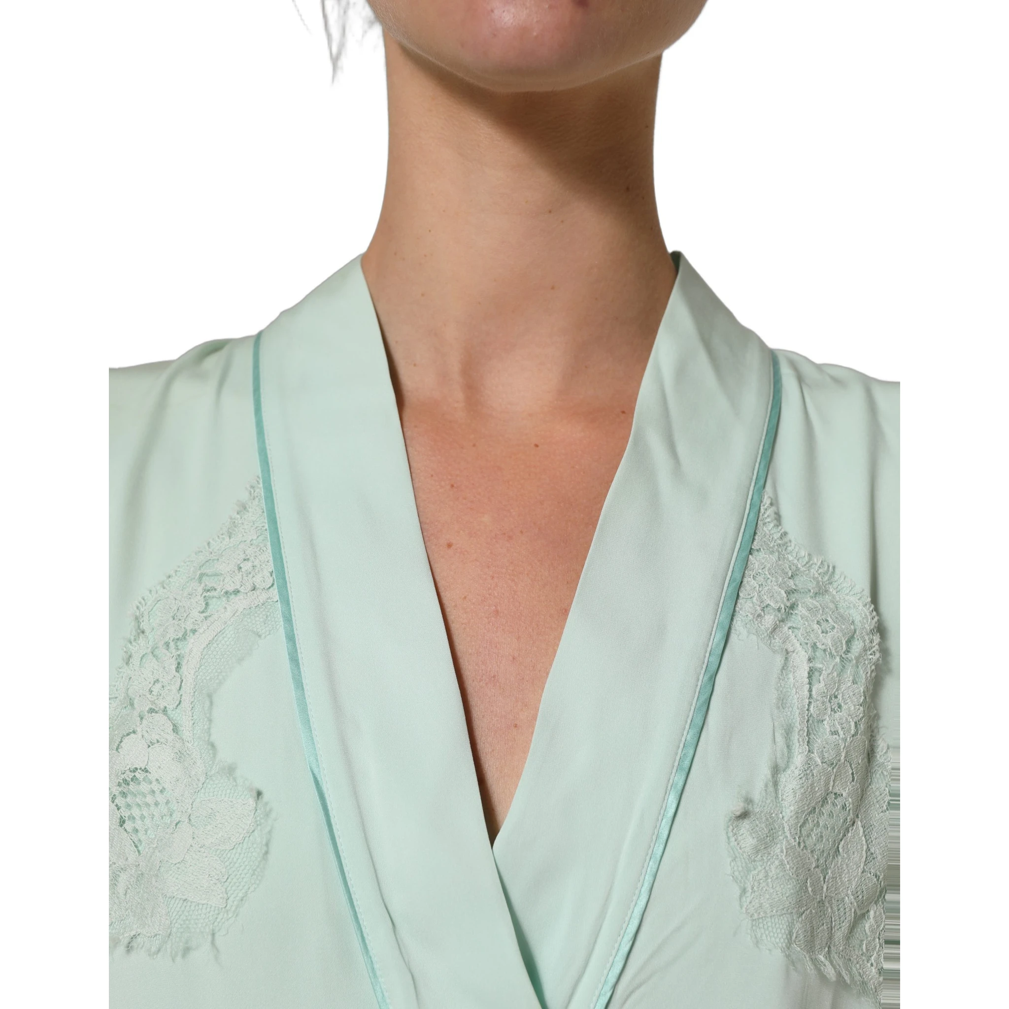 Mint Green Silk Lace Trim Abaya Maxi Dress
