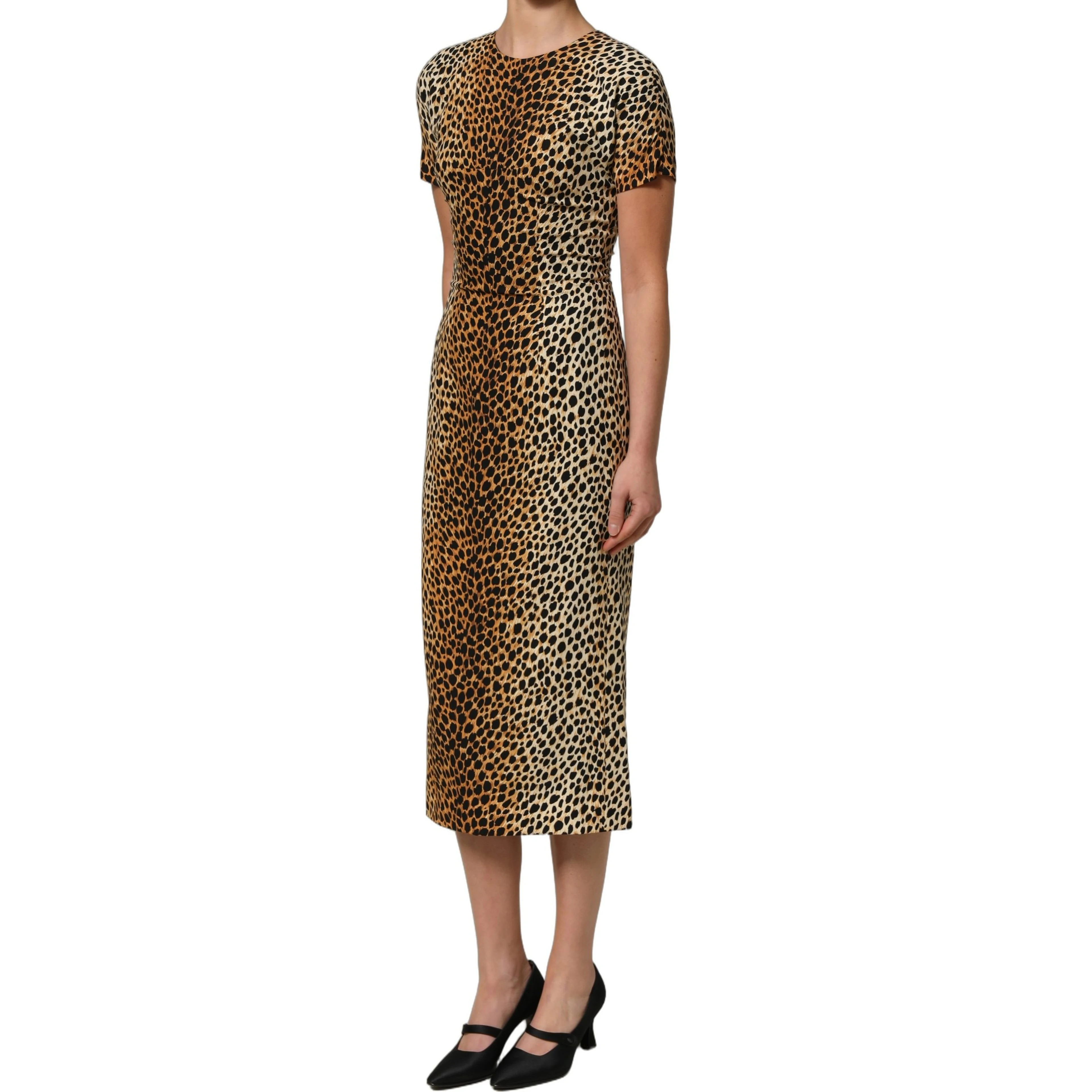 Brown Leopard Print Silk Sheath Midi Dress