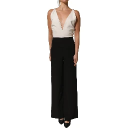 White Black Plunging Neck Sleeveless Bodysuit Dress