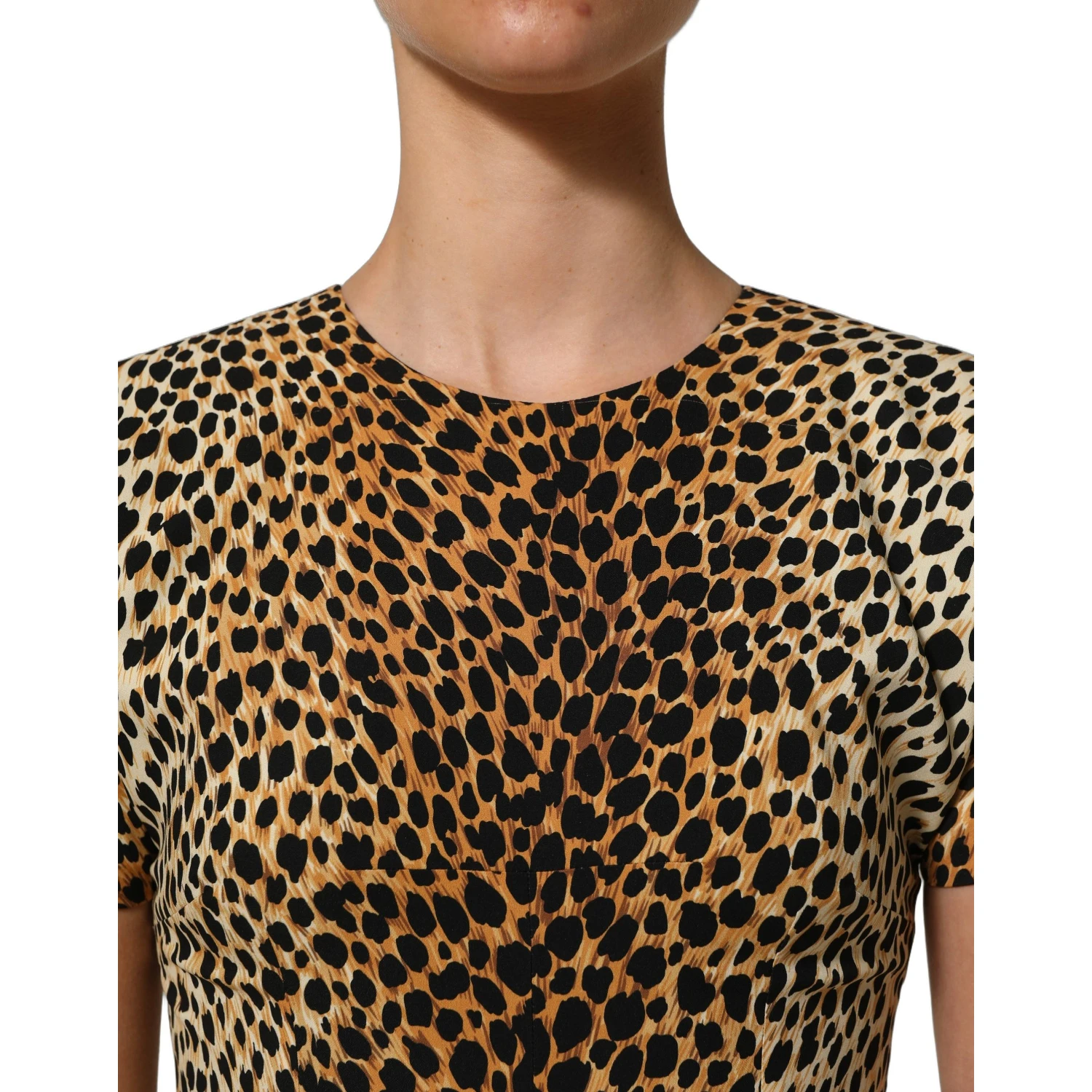 Brown Leopard Print Silk Sheath Midi Dress