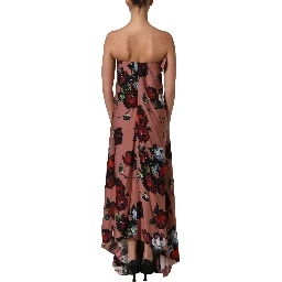 Dusty Pink Silk Floral Strapless Maxi Dress