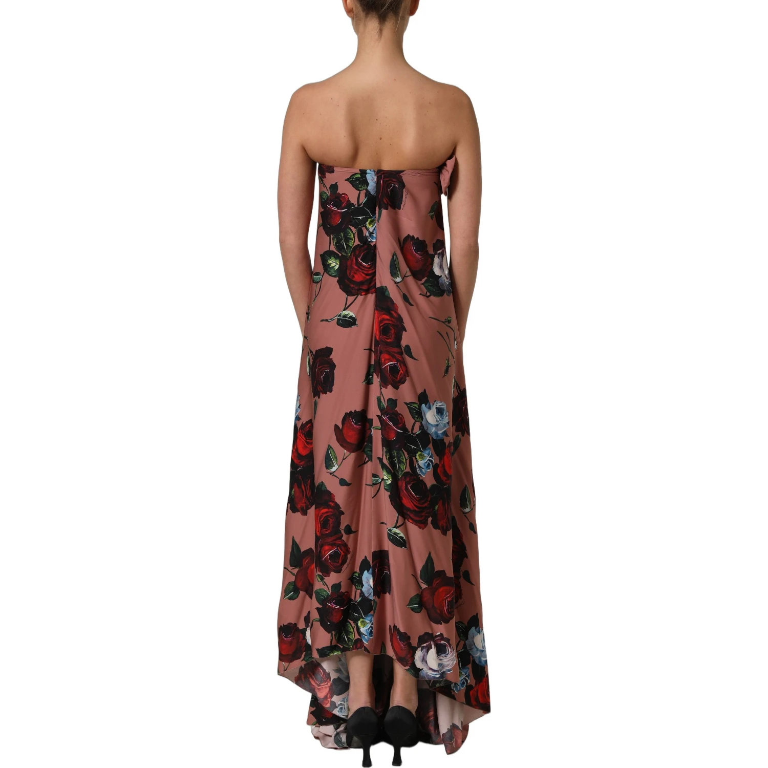 Dusty Pink Silk Floral Strapless Maxi Dress