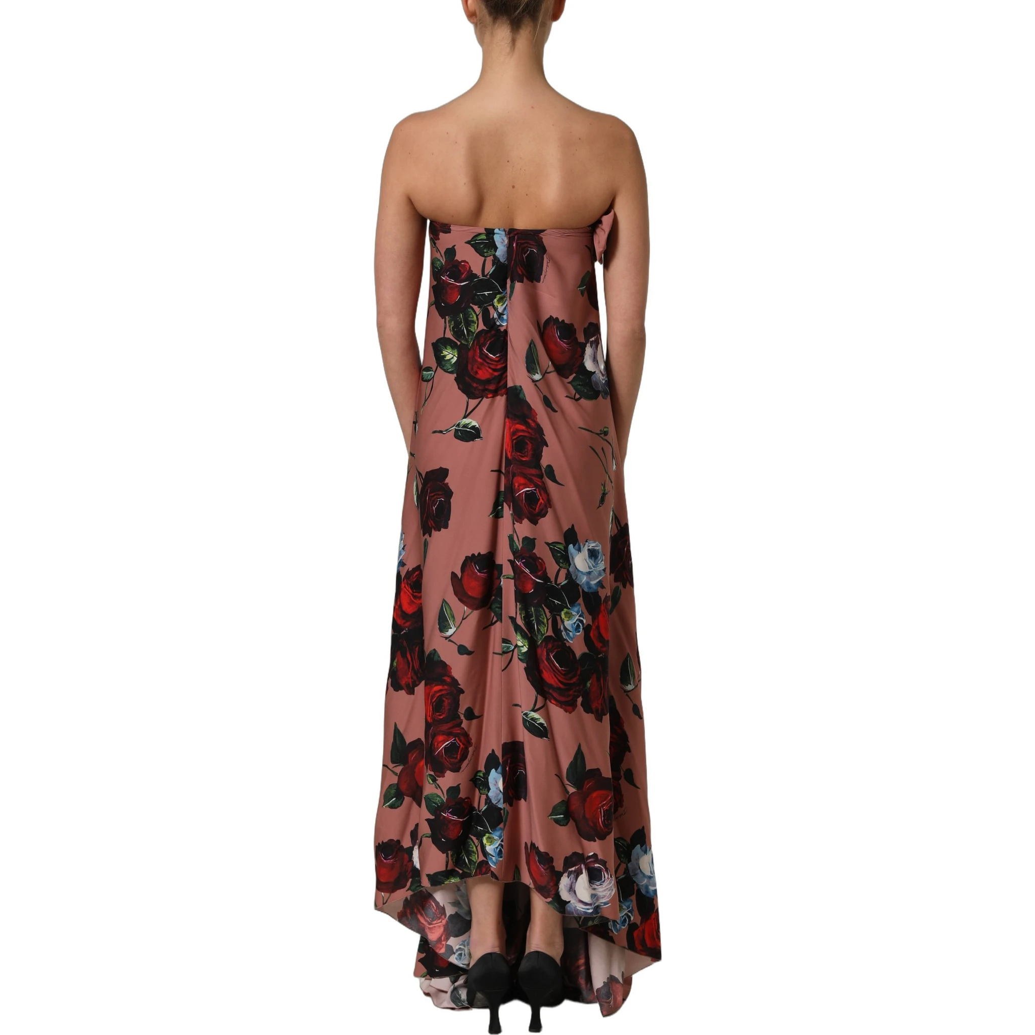 Dusty Pink Silk Floral Strapless Maxi Dress
