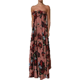 Dusty Pink Silk Floral Strapless Maxi Dress