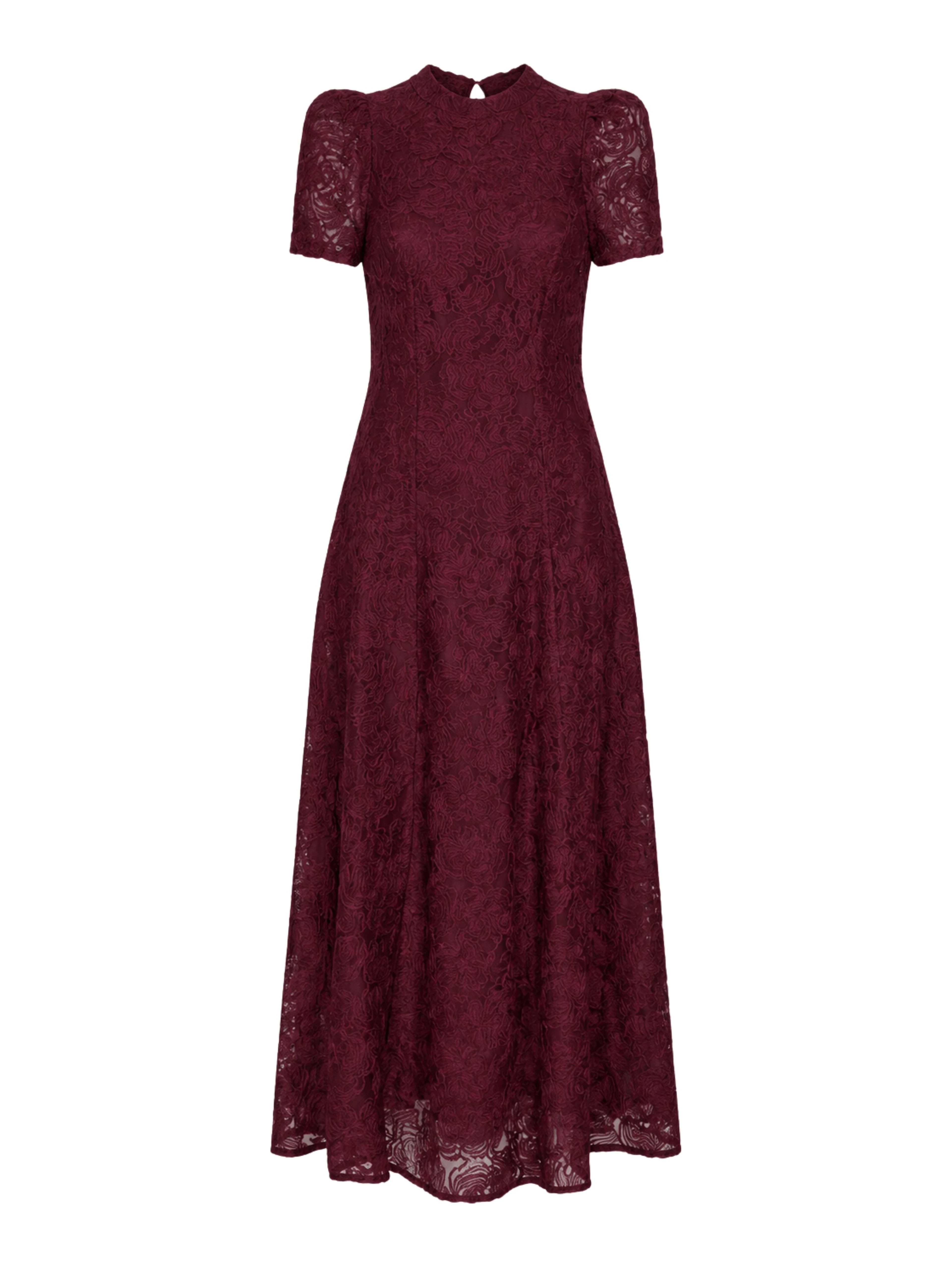 FLOWER MESH FLARED DRESS
