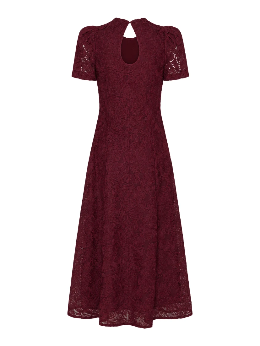 FLOWER MESH FLARED DRESS