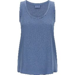 Blue Silk Sleeveles T-Shirt