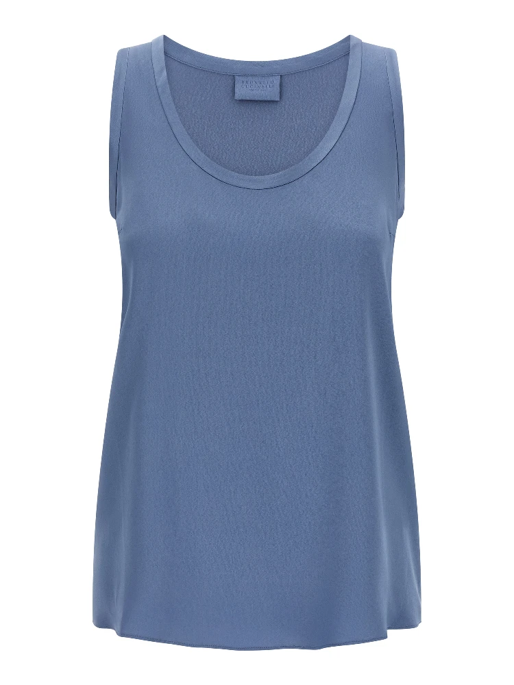 Blue Silk Sleeveles T-Shirt