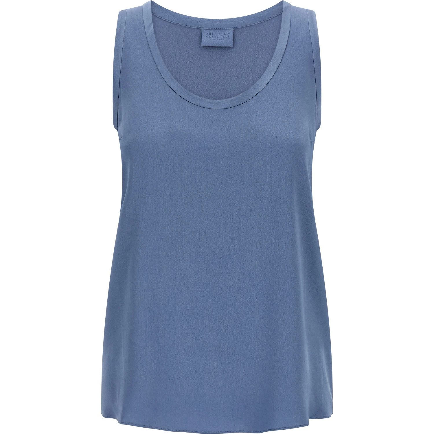 Blue Silk Sleeveles T-Shirt