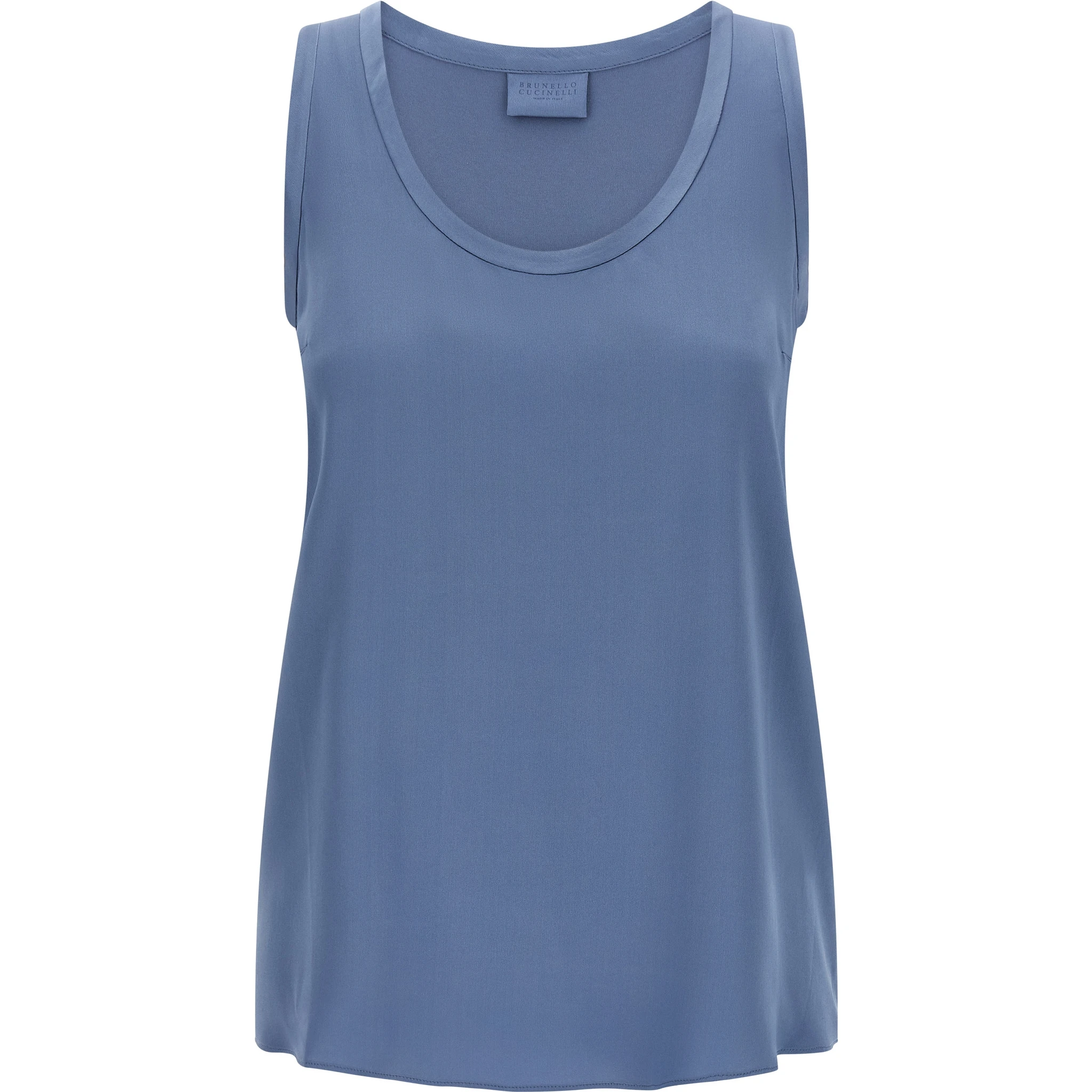 Blue Silk Sleeveles T-Shirt