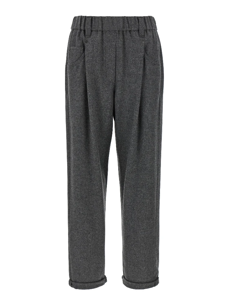 Gray Virgin Wool Casual Pants