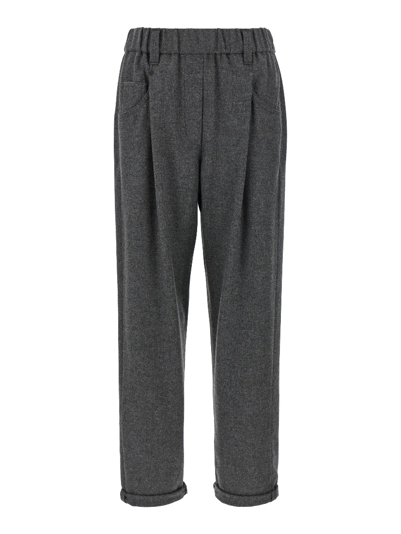 Gray Virgin Wool Casual Pants